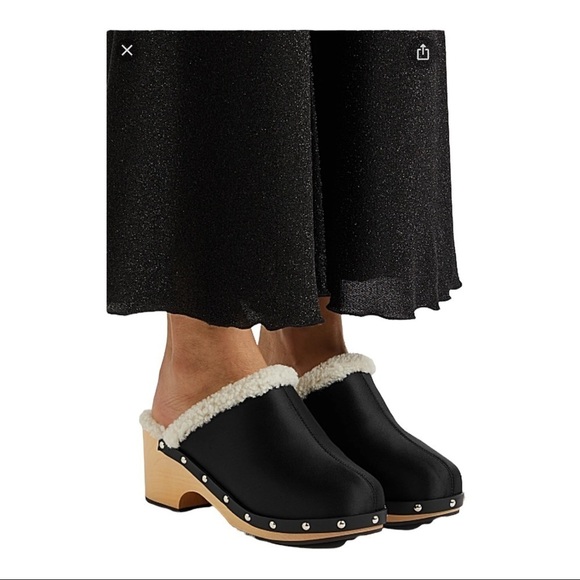 NEW SLEEPER Black Shearling Matilda Clog Size 38IT/ US 8 - Picture 1 of 9